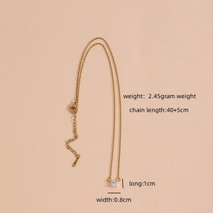 Minimalist gold titanium steel necklace with a single sparkling zircon pendant for women