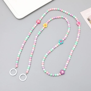 Colorful tulip floral beaded cross-body chain with metal clips for bags and phones