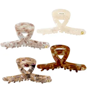 Grande Pince À Cheveux En Acétate Style Français Motif Marbre Avec Décoration Lettre En Métal Accessoire Pour Femmes