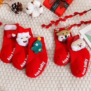 Christmas Baby Socks Knitted Cotton Non Slip Floor Socks 3D Santa Reindeer Decoration Toddler Holiday Apparel Unisex