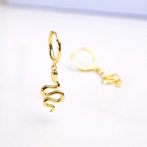Vintage gold snake hoop earrings made of S925 sterling silver with a creative animal design