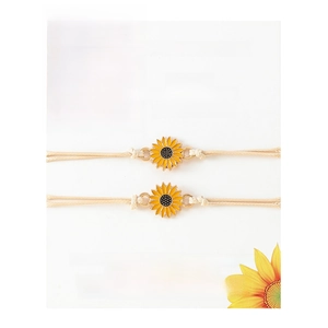 Handmade sunflower woven bracelets set with alloy charms and positive message card