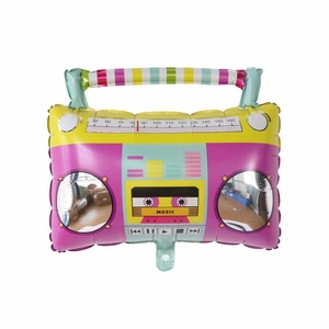 Retro boombox aluminum foil balloon in pink and yellow for vintage party decorations