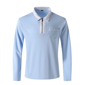 Polo da Uomo a Maniche Lunghe Stile Americano Risvolto a Contrasto Blocco di Colore Top Slim Fit Casual con Tasca