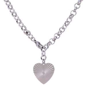 Polished silver titanium steel heart pendant necklace with radial sunburst texture