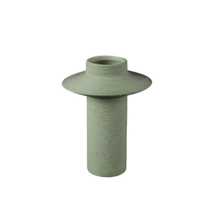 Modern minimalist sage green ceramic vase with a textured horizontal brushed finish