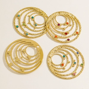 Bohemian 14K gold plated stainless steel circle pendants with colorful rhinestones