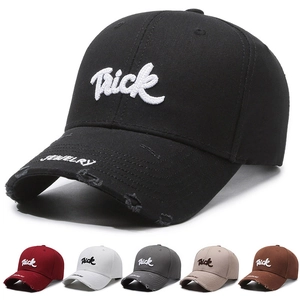 Distressed Baseball Cap Cotton Adjustable Broken Edge Trick Jewelry Embroidery Sun Shade Streetwear Unisex Hat