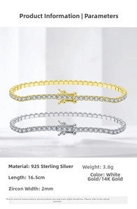 Close-up of S925 sterling silver tennis bracelets with 2mm cubic zirconia and safety clasps
