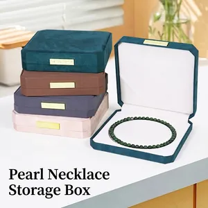 Octagonal Velvet Necklace Jewelry Case Artificial Pearl Storage Holder With Metal Plate Mother Day Gift Packaging Luxury Display Organizer