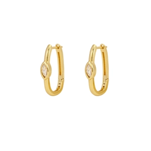 Elegant gold oval hoop earrings featuring a marquise-cut crystal in a minimalist design