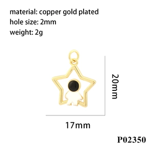 Gold plated copper astronaut star pendant with colorful zircon for DIY jewelry making