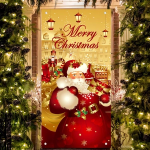 Christmas Door Banner Polyester Santa Claus Nutcracker Porch Decoration Outdoor Holiday Festive Home Decor
