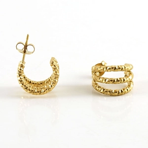 Boucles d'oreilles créoles dorées à trois couches en acier inoxydable avec reflets chic