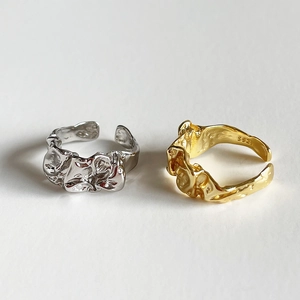 Modern 925 sterling silver adjustable rings with gold and silver lava texture