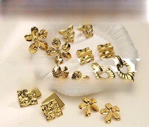 Detailed collection of 18K gold plated stainless steel butterfly and floral earrings