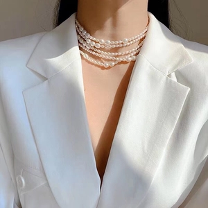 Elegant multi-layer freshwater pearl necklace with minimalist style for women jewelry
