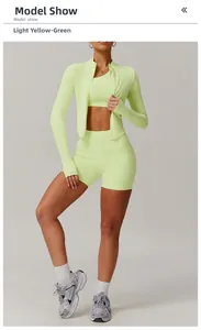 Ensemble de sport 3 pièces vert jaune clair avec short taille haute et veste zippée