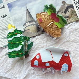 Drei-teiliges Set Weihnachtshaarspangen mit Tannenbaum, Glocke und Haus-Design