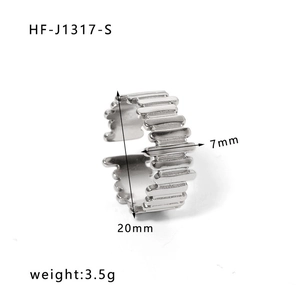 Detail view of 7mm wavy textured silver stainless steel ring with size and weight specs