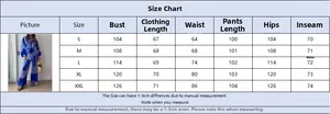 Detailed size chart for women's striped pleated shirt and wide leg pants two-piece set
