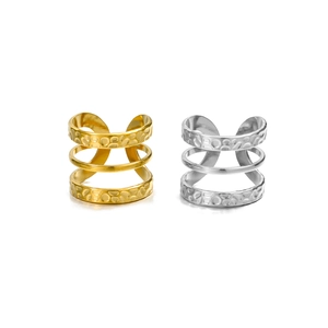 Vintage three-layer hammered open rings in gold and silver finish for women