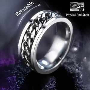 Spinner Ring Stainless Steel Rotatable Chain Roman Numeral Viking Rune Anxiety Relief Band Men Unisex Fashion Jewelry