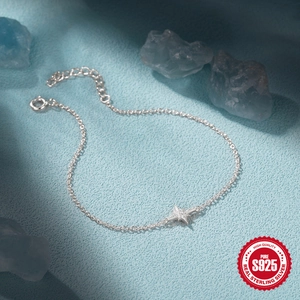 Elegant S925 sterling silver octagonal star bracelet with sparkling zircons on blue background