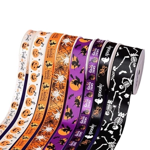 Halloween ribbon set with pumpkin and skull prints for gift wrapping and DIY decor