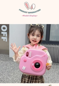 Zaino a guscio rosa a forma di fotocamera per bambini con grazioso motivo a coniglietto