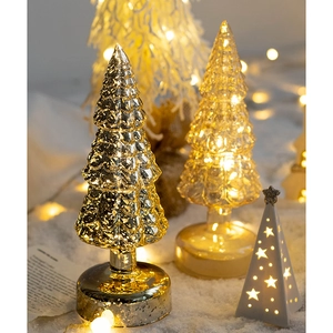 Lighted crackle glass Christmas tree LED ornaments in gold and silver for holiday decor
