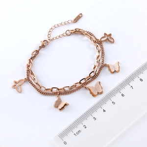 Double-layer stainless steel butterfly bracelet in rose gold with measuring ruler scale