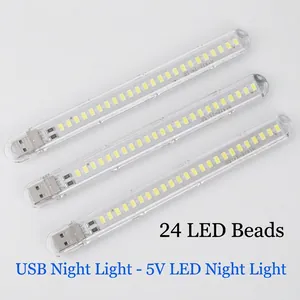Detailed macro view of three 24-LED USB night light strips with transparent shells
