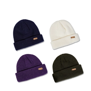 Winter rib-knit beanies for children in four colors with leather classic deer tag detail