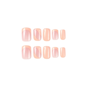 Pink French ombre press-on nails set with soft nude gradient and square-round shape