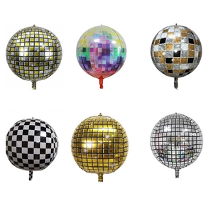 Various 22-inch 4D Disco ball balloons in laser silver gold and checkered styles