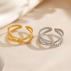 Minimalist stainless steel beaded open rings in gold and silver finish for women