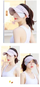 Detail of adjustable side brim sun visor with Sport logo on breathable fabric