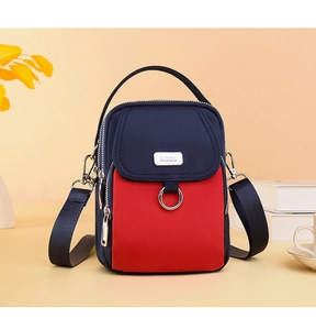Deep blue and red拼接 Oxford fabric crossbody phone bag with multi-compartment design