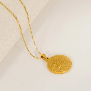 18K gold plated stainless steel Gemini zodiac coin pendant necklace for women