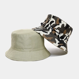 Outdoor camouflage and khaki sun protection bucket hats with adjustable sport strap