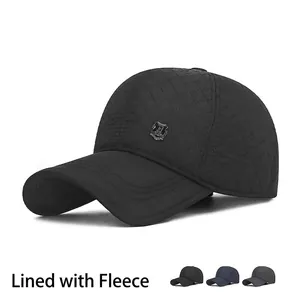 Men Winter Baseball Cap Quilted Polyester Fleece Lined Warm Windproof Earflaps Outdoor Sport Casual Hat