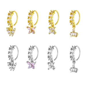 Copper Zirconia Butterfly Pendant Nose Ring Gold Silver Crown Flower Heart Moon Star Nose Hoop Fashion Piercing Jewelry For Women