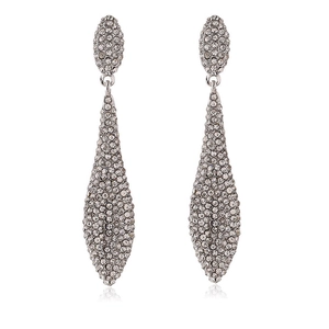 Luxury silver-plated drop earrings with full crystal rhinestone pavé for evening wear