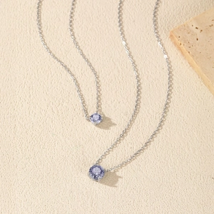 Collier en argent S925 avec pierres bleu tanzanite en style élégant superposé