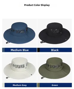 Chapeaux de soleil en bleu, noir, gris et vert avec maille et mentonnières réglables