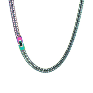 Rainbow plated 9mm titanium steel snake chain necklace with secure jewelry clasp for men