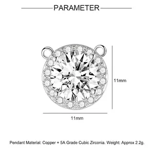 Macro detail of cubic zirconia pendant with 11mm dimensions and silver-tone finish