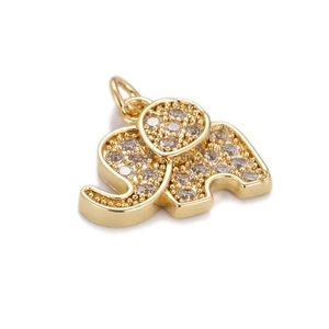 Detail of a gold elephant pendant with white cubic zirconia micro-pave setting
