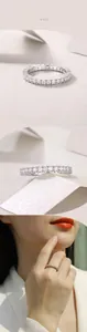 Detailed view of S925 sterling silver eternity ring with pave-set moissanite stones